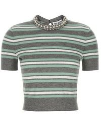 Self-Portrait - 'grey Striped Crystal Trim Knit' Sweater - Lyst