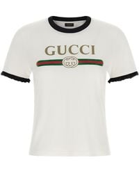 Gucci - ' Web' Print T-shirt With 'incrocio Gg' - Lyst