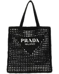 Prada - Schopper-Tasche Aus Raffia Mit Logo - Lyst