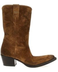 Prada - Camel Suede Leather Boots - Lyst