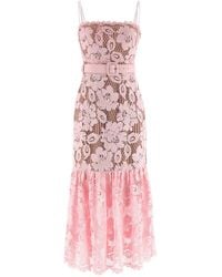 Self-Portrait - 'pink Crochet Lace Midi' Dress - Lyst