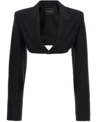 Mugler - Cropped Jacket With Padded Shoulders - Lyst