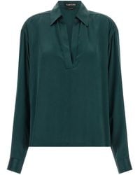 Tom Ford - Silk Satin Polo With Deep V-Neck - Lyst