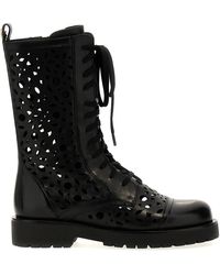 Twin Set - Openwork Leather Combat Boots - Lyst