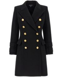 Balmain - Double-breasted Coat With Logo Buttons - Lyst