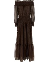 Self-Portrait - 'brown Georgette Off Shoulder Maxi' Dress - Lyst