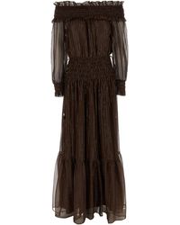 Self-Portrait - 'brown Georgette Off Shoulder Maxi' Dress - Lyst