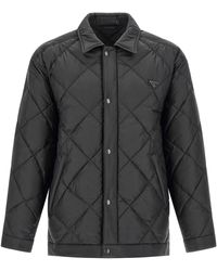 Prada - Quilted Down Jacket With Logo - Lyst