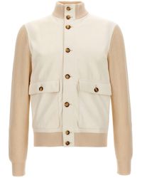Brunello Cucinelli - Leather Jacket With Knit Inserts - Lyst