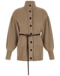 Brunello Cucinelli - Ribbed Knit Cardigan With Leather Belt - Lyst