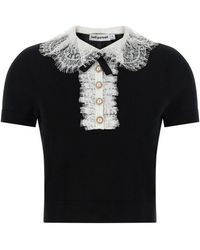 Self-Portrait - 'black Knit Lace Collar' Top - Lyst