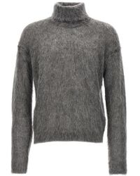 Saint Laurent - Mohair Turtleneck Sweater Maglioni Grigio-Uomo - Lyst