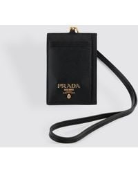 Prada Leather Id Holder Lanyard in Black | Lyst