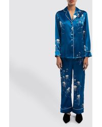 Olivia Von Halle Lila Narcissus Silk Pajama Set - Blue