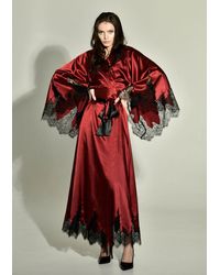 KÂfemme Old Hollywood Glamour Long Silk Robe - Red