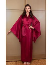 KÂfemme Classic Burgundy Kimono Silk Robe - Red