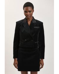 Karen Millen - Velvet And Satin Mix Tailored Jacket - Lyst