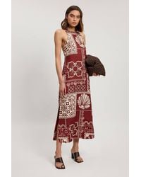 Karen Millen - Petite Linen Viscose Tile Print Woven Midi Dress - Lyst