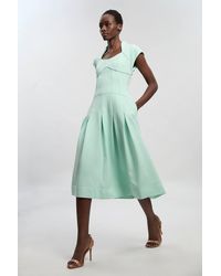 Karen Millen - Compact Stretch Dropped Waist Full Skirted Midi Dress - Lyst