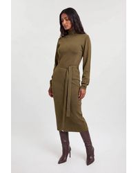 Karen Millen - Slinky Drape Knitted Banana Sleeve Funnel Neck Midi Dress - Lyst