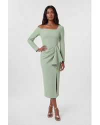 Karen Millen - Compact Stretch Asymmetric Neckline Draped Midi Dress - Lyst