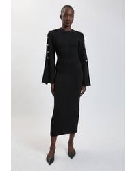 Karen Millen - Military Button Up Sleeved Knitted Midi Dress - Lyst