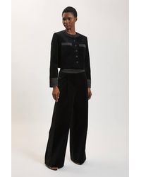 Karen Millen - Velvet Tailored Wide Leg Trouser - Lyst