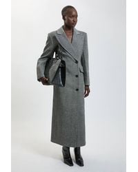 Karen Millen - Herringbone Wool Blend Tailored Fitted Maxi Coat - Lyst