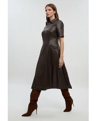 Karen Millen - Faux Leather Collared Midi Shirt Dress - Lyst