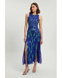 Karen Millen - Embellished Geo Halter Woven Maxi Dress - Lyst