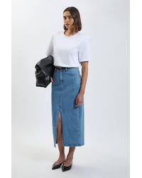 Karen Millen - Petite Forever Denim 5 Pocket Midi Pencil Skirt - Lyst