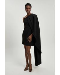 Karen Millen - Compact Viscose Asymmetric Detail Mini Dress - Lyst