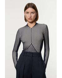 Karen Millen - Stripe Fitted Long Sleeve Knitted Top - Lyst