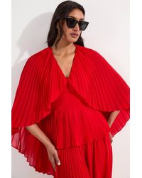 Karen Millen - Pleated Cape Sleeve Plunge Neck Woven Top - Lyst