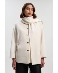 Karen Millen - Tall Brushed Wool Detachable Scarf Tailored Short Coat - Lyst