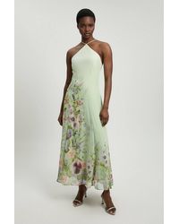 Karen Millen - Chiffon Floral Print Halter Neck Woven Maxi Dress - Lyst