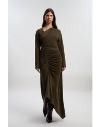Karen Millen - Ruched Detail Brushed Textured Jersey Midi Dress - Lyst