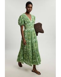 Karen Millen - Double Cloth Tile Print Contrast Piping Midi Dress - Lyst