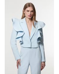 Karen Millen - Drama Ruffle Tailored Single Breasted Cropped Blazer - Lyst