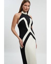 Karen Millen - Compact Stretch Colour Block Tailored Halter Neck Midi Dress - Lyst