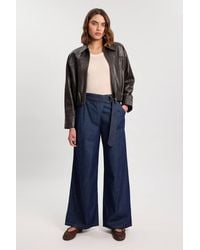 Karen Millen - Denim Belted Wide Leg Trouser - Lyst