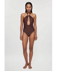 Karen Millen - Shell Hardware Halterneck Swimsuit - Lyst