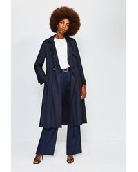 Karen Millen Linen Mix Belted Trench - Blue