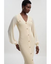 Karen Millen - Viscose Blend Rib Knit Chiffon Sleeve Midi Dress - Lyst
