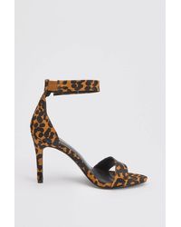 Karen Millen - Leather Leopard Print Turn Lock Detail Heeled Sandal - Lyst