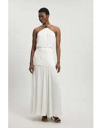 Karen Millen - Petite Viscose Georgette Drop Hem Woven Halter Neck Maxi Dress - Lyst