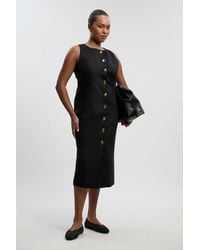 Karen Millen - Plus Size Tailored Linen Statement Button Front Pencil Midi Dress - Lyst