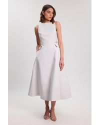 Karen Millen - Premium Cotton Tailored Fabric Belted Buckle Midi Dress - Lyst