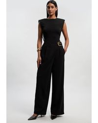 Karen Millen - Tailored Crepe Asymmetric Buckle Detail Wide Leg Trouser - Lyst