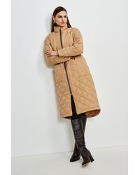 Karen Millen Longline Quilted Hem Coat - Brown